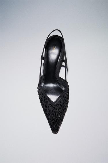 MESH RHINESTONE SLINGBACK SHOES - Black by Zara