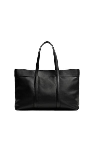 LEATHER TOTE BAG - Black by Zara