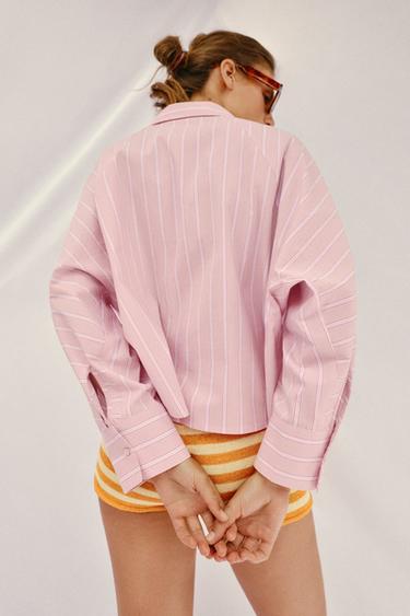 CHEMISE À RAYURES SANS MANCHES LARGES - Rose / Blanc de Zara - Image 3