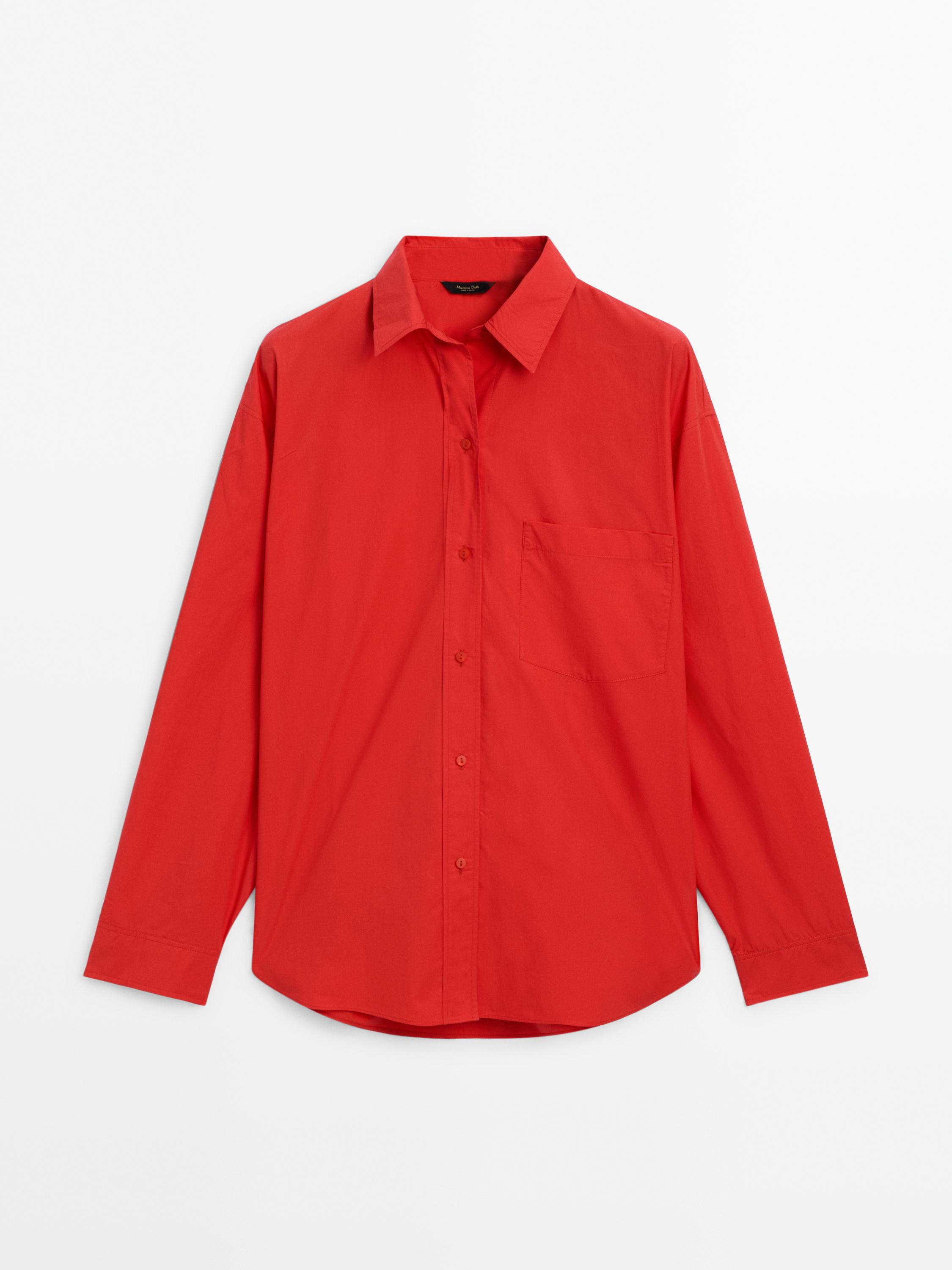 100% cotton poplin shirt with pocket - Red | ZARA United States