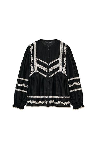 EMBROIDERED BLOUSE ZW COLLECTION - Black / White by Zara