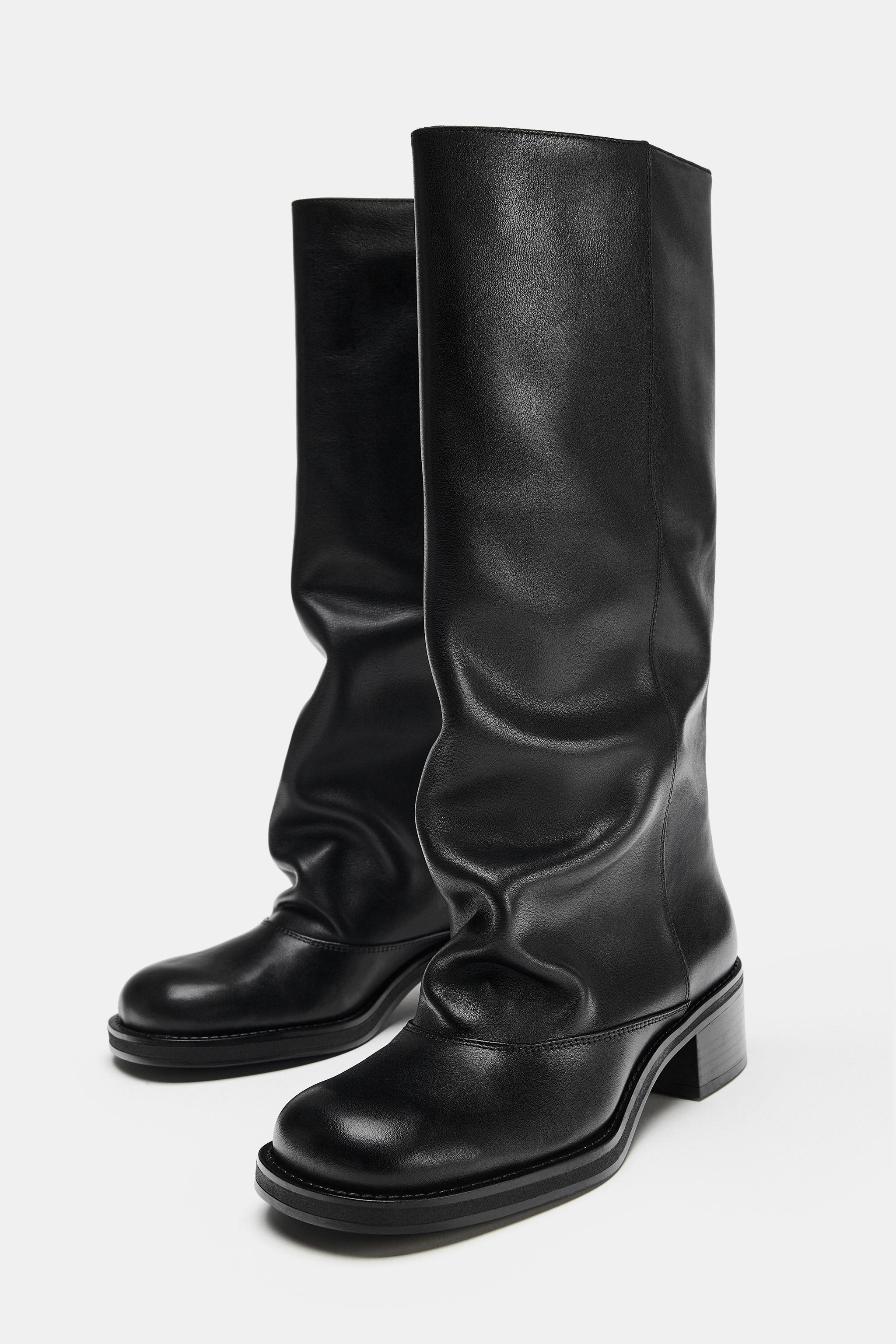 Женские ботинки Zara LEATHER BIKER BOOTS — фото 2