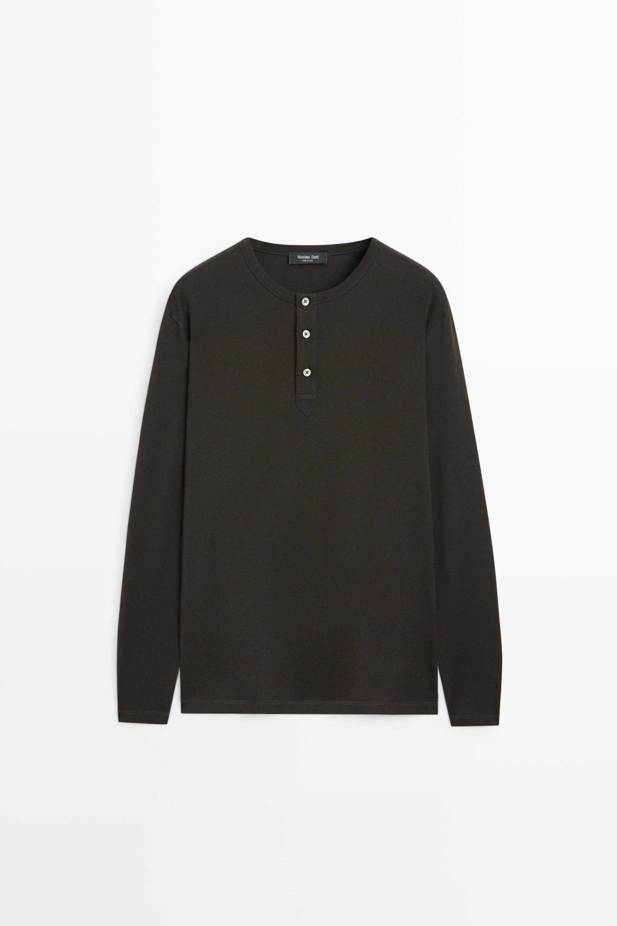 100% cotton long sleeve henley T-shirt