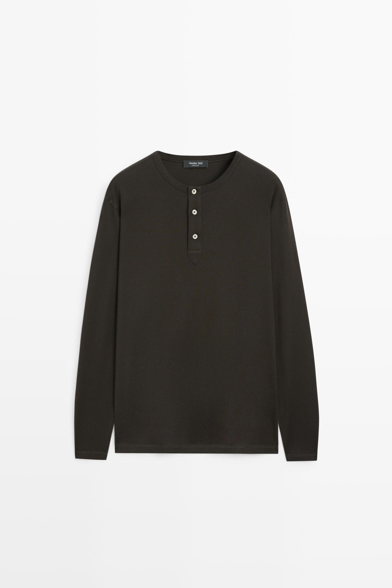 100% lightweight cotton henley T-shirt — Chocolate