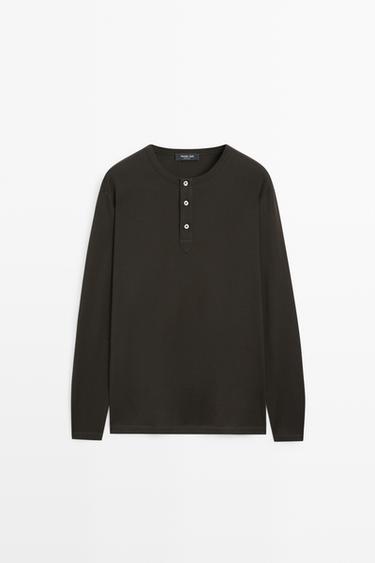100% lightweight cotton henley T-shirt — Chocolate 2