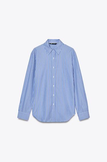 Zara ZW COLLECTION STRIPED POPLIN SHIRT - Mid-blue