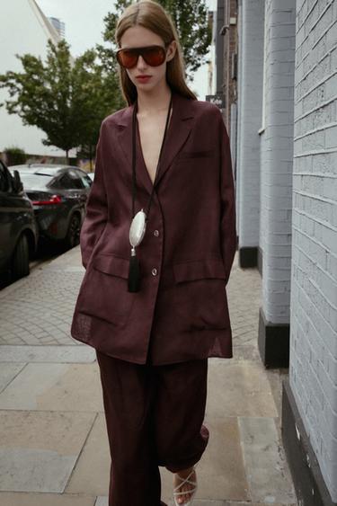 VESTE LONGUE EN LIN - Aubergine de Zara - Image 2