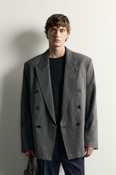 BLAZER DE TERNO CRUZADO COM LISTRA DIPLOMÁTICA - Cinzento da Zara
