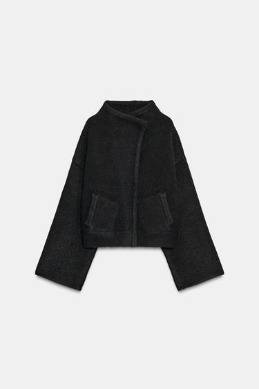 Zara WRAP KNIT BOMBER JACKET - Black