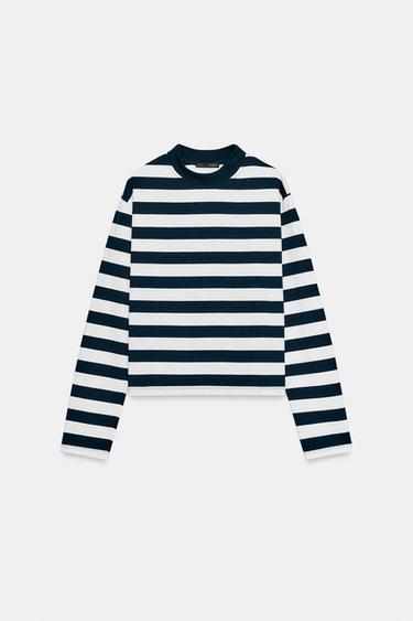 CAMISETA MANGA LARGA RAYAS - Blanco / Marino de Zara - Imagen 0