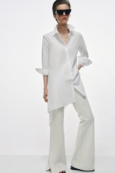 Zara ZW COLLECTION ASYMMETRIC POPLIN SHIRT - White