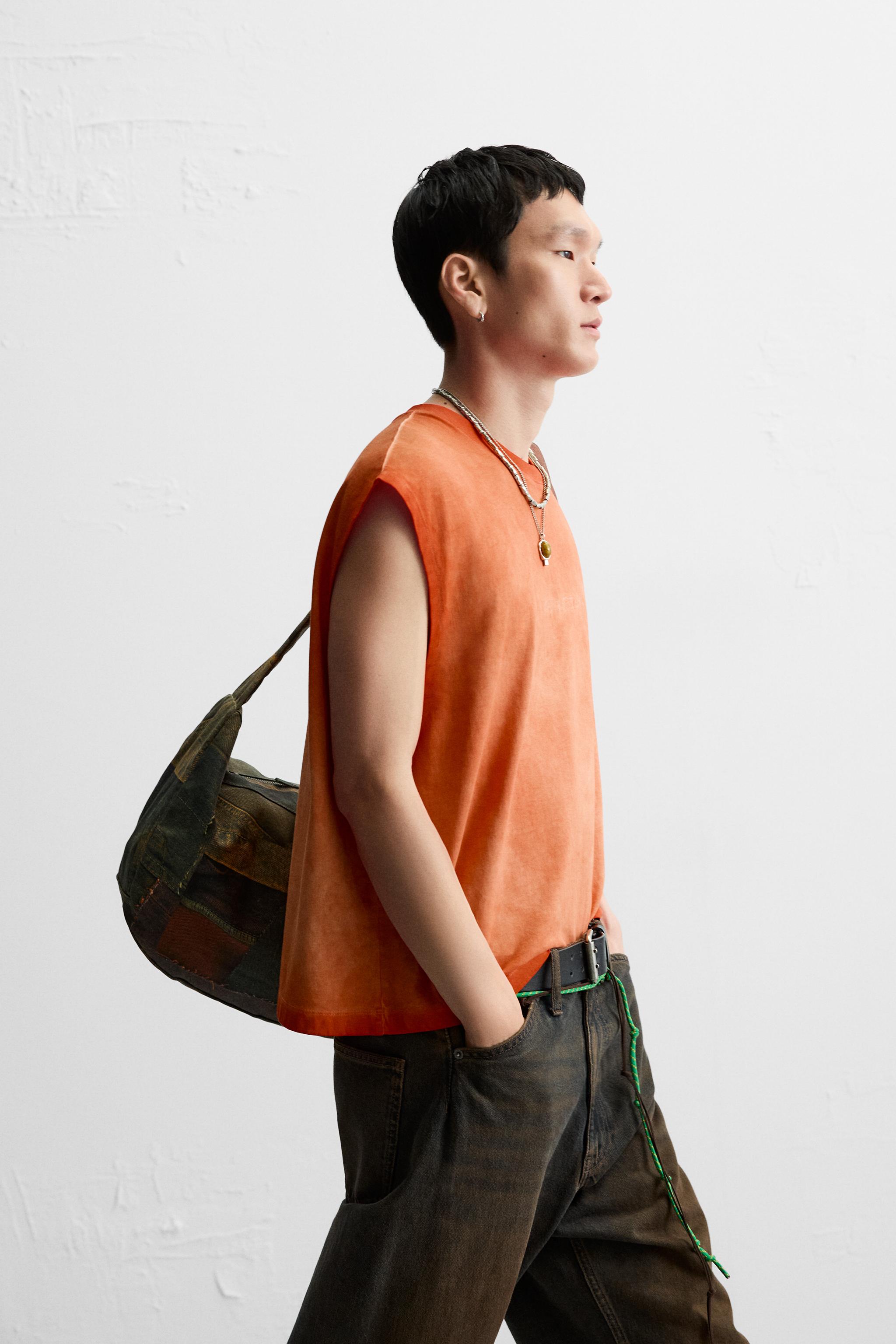 ウォッシュ加工刺繍入りタンクトップ - オレンジ色 | ZARA Japan
