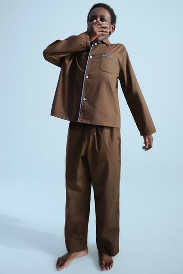 6-14 YEARS / CONTRAST PIPING PYJAMA SHIRT 0FR. PARIS X ZARA - Brown by Zara