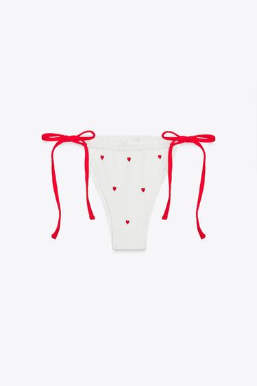 자수 장식 엘라스틱 비키니 팬티 - Zara 크림