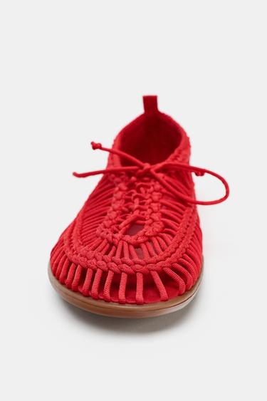 BRAIDED SHOES WITH LACES - Red by Zara - Image 4