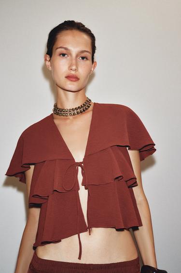 RUFFLED CAPE TOP - Russet by Zara