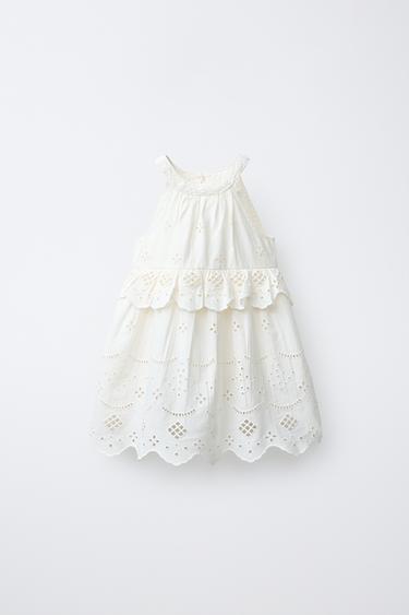 VESTIDO CUELLO HALTER BORDADOS - Crudo de Zara