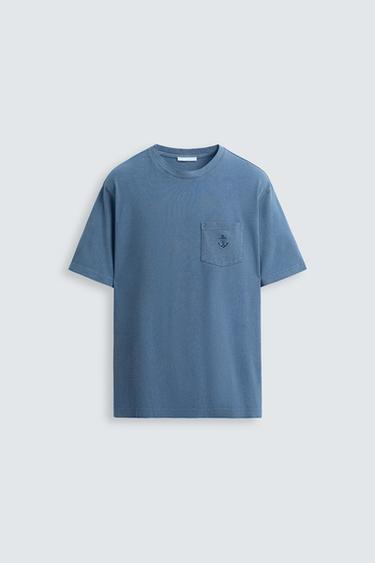 EMBROIDERED PIQUÉ T-SHIRT - Faded blue by Zara