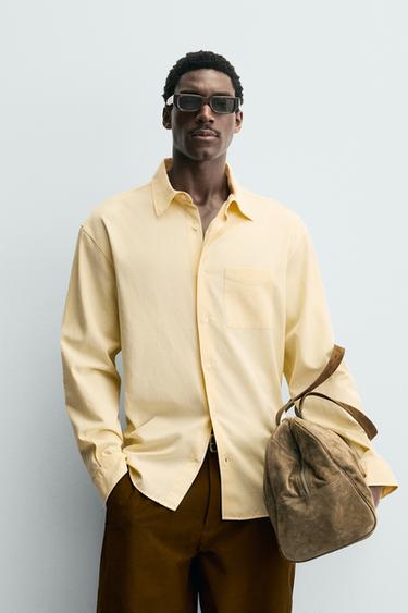 Zara FLOWY POCKET SHIRT - Ecru/Yellow