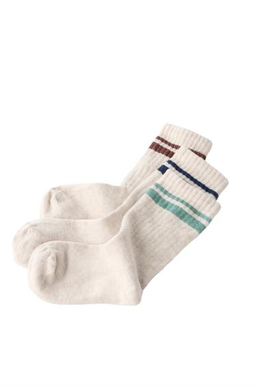 THREE-PACK SPORTY STRIPE MID-CALF SOCKS — Beige marl 2