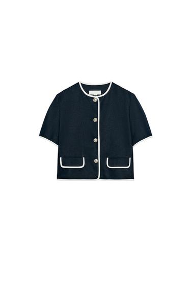 Zara SHORT SLEEVE BLAZER WITH CONTRAST PIPING - Navy blue