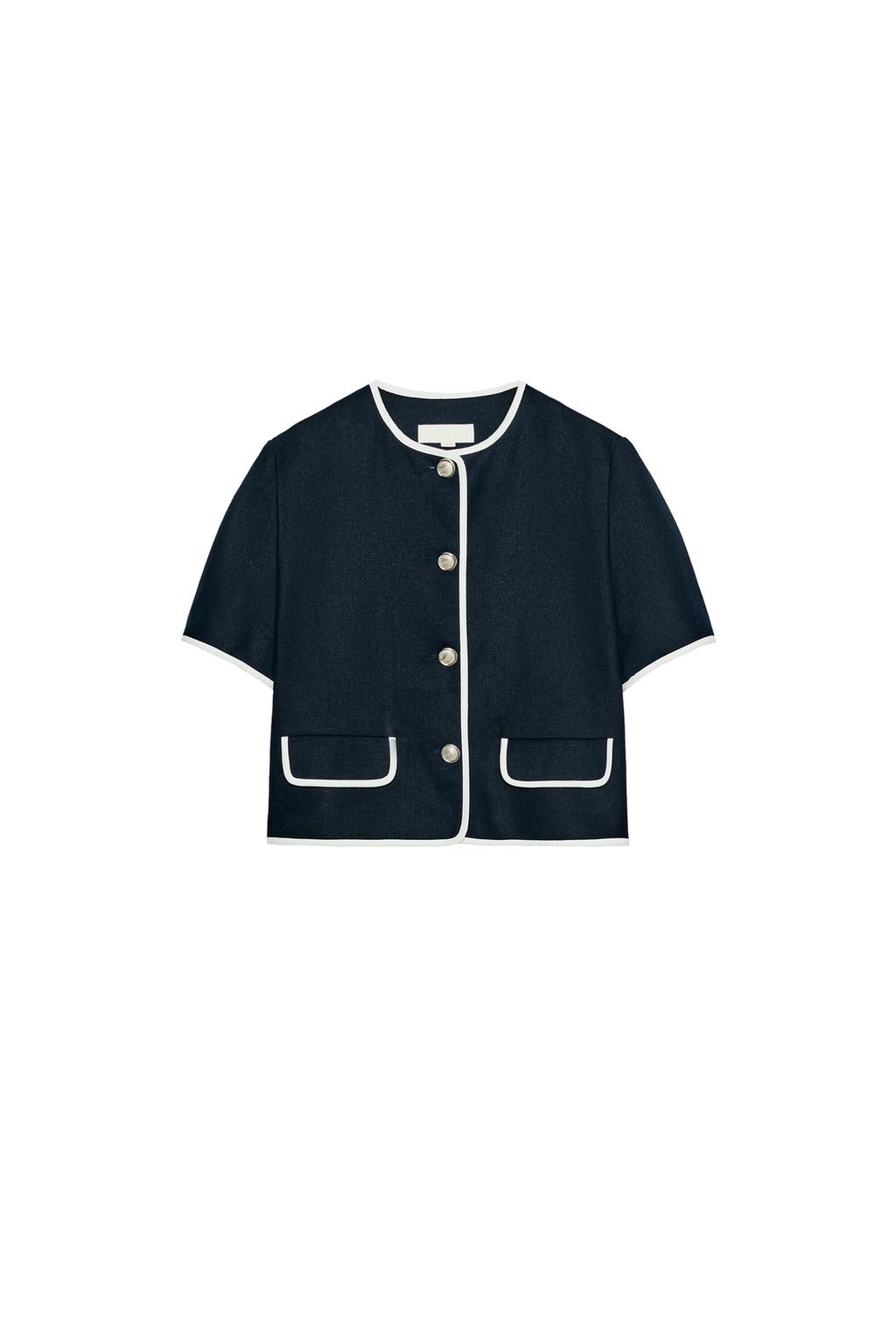 SHORT SLEEVE BLAZER WITH CONTRAST PIPING - image 3