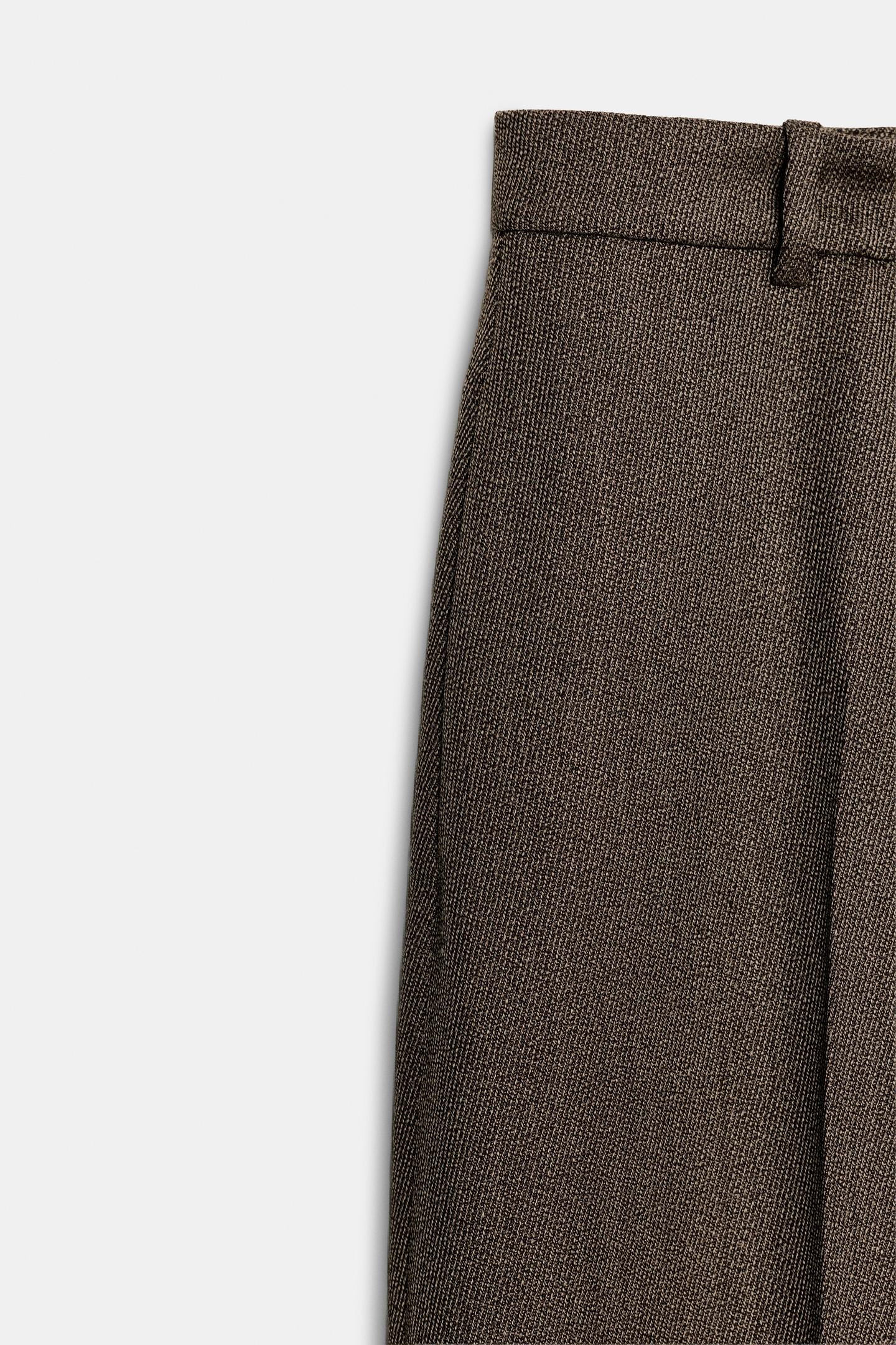 Женские брюки Zara Wool-Blend ZW Collection Balloon, цвет: Коричневый меланжевый — фото 9