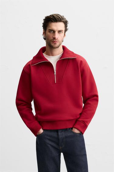 SWEATSHIRT MIT REISSVERSCHLUSS AM KRAGEN - Rot von Zara