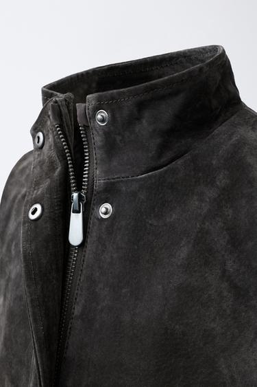 100% LEATHER JACKET WITH POCKETS - dark khaki by Zara