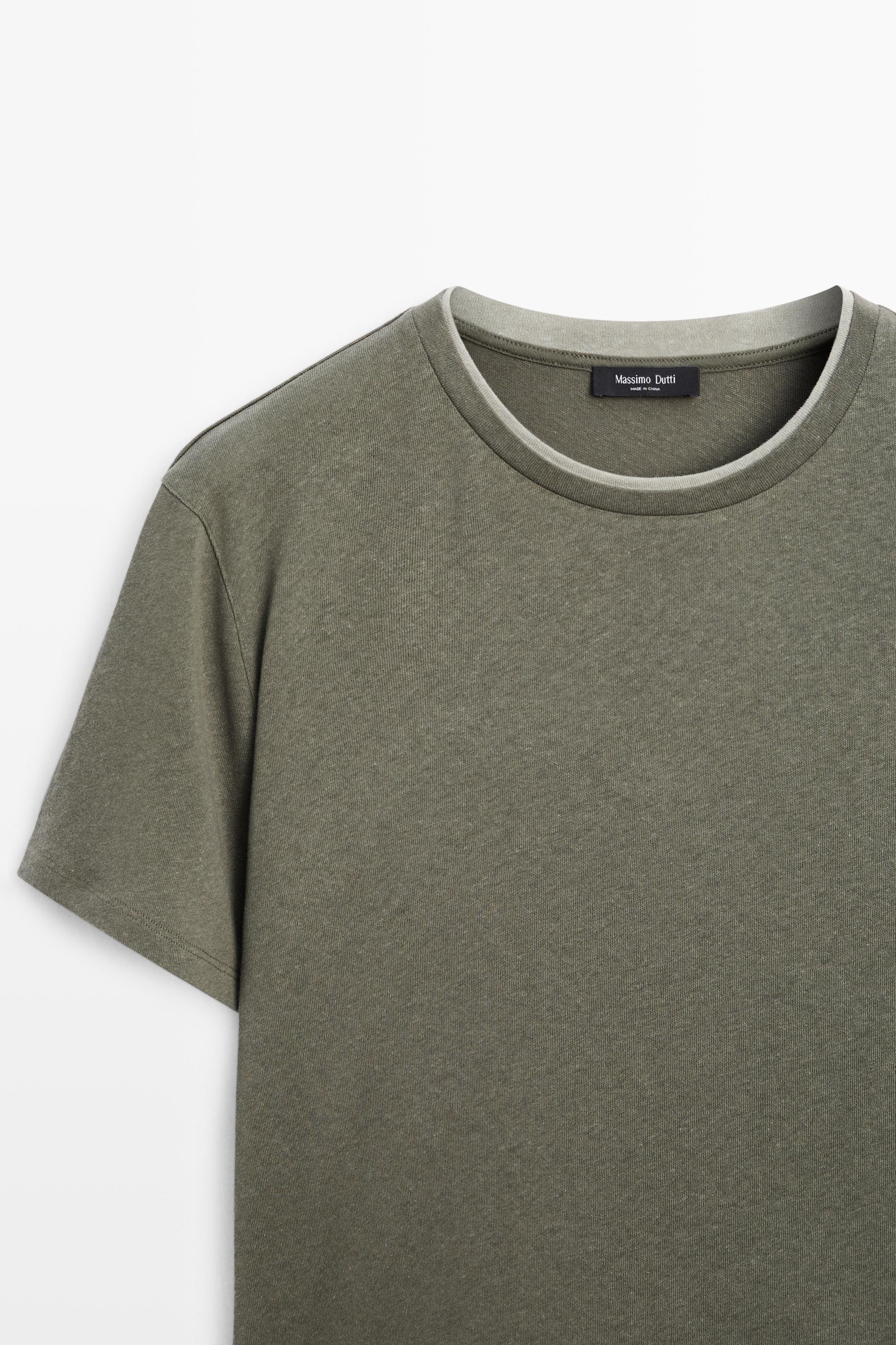 Linen and cotton double-collar T-shirt