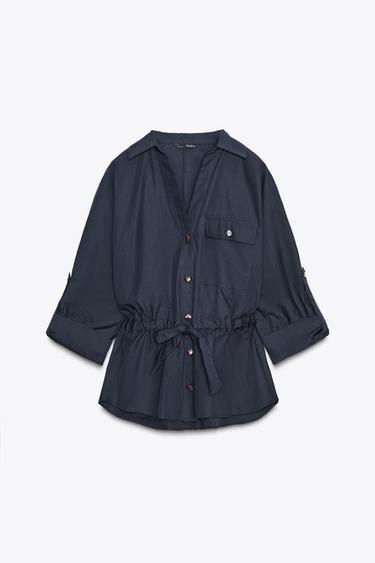 CHEMISE SAFARI EN POPELINE - Bleu marine de Zara - Image 3