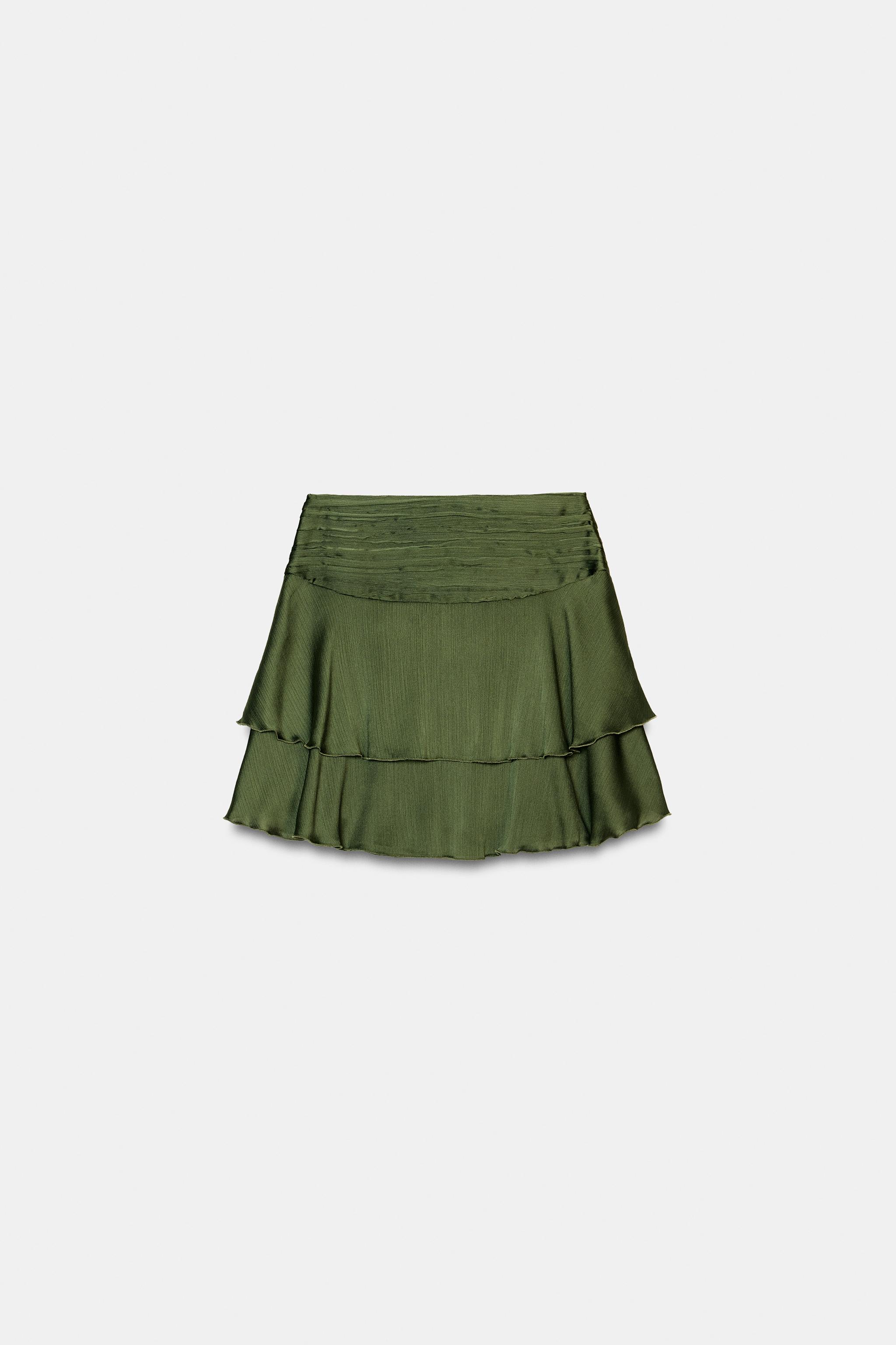 SATIN EFFECT RUFFLED MINI SKIRT