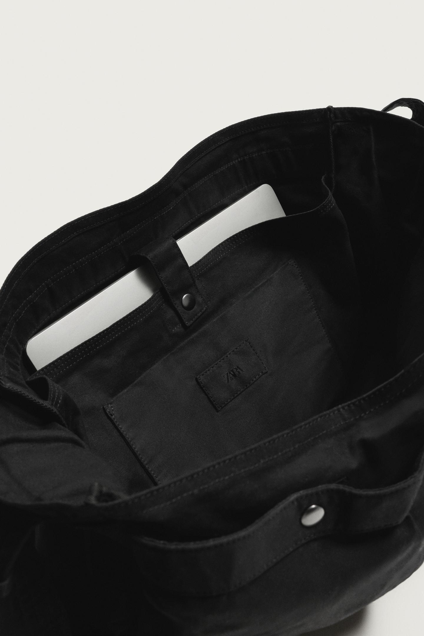 Мужская сумка Zara Waxed Fabric Crossbody, цвет: Чёрный — фото 5