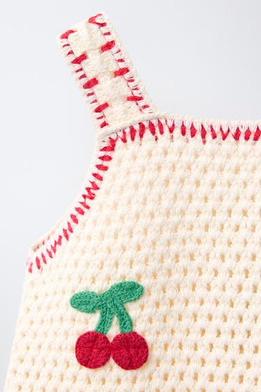 KNIT CROCHET DRESS WITH CHERRIES - Ecru / Red by Zara - Image 2