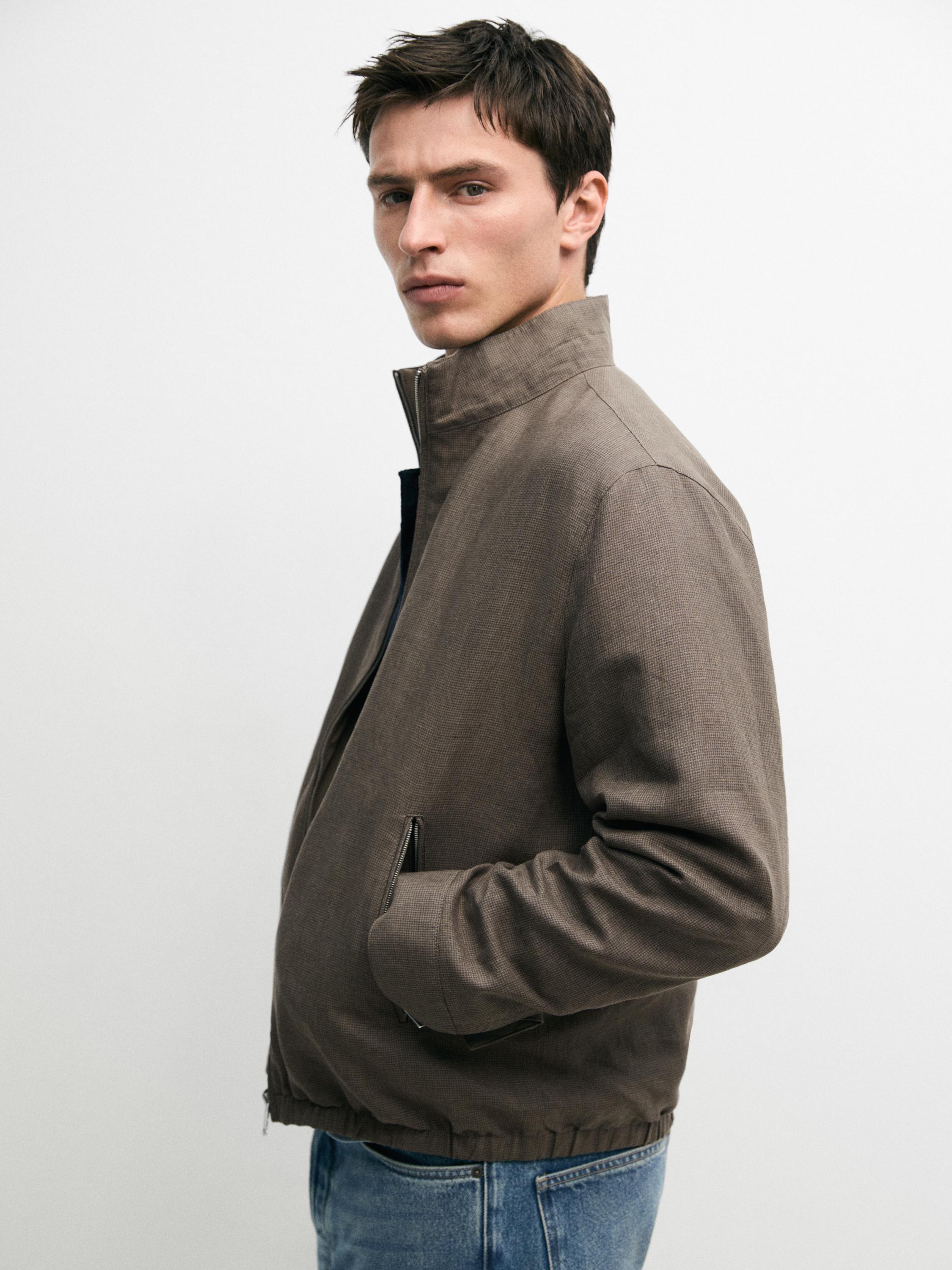 Short reversible linen blend jacket — Mink