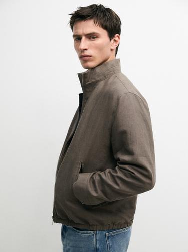 Cazadora corta reversible mezcla lino - Visón de Zara