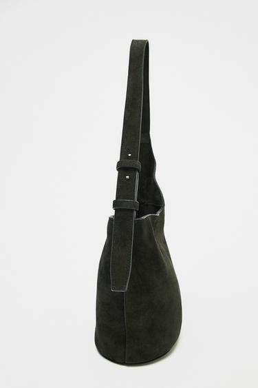 ASYMMETRIC SOFT SPLIT SUEDE MINI BUCKET BAG - Green by Zara - Image 5