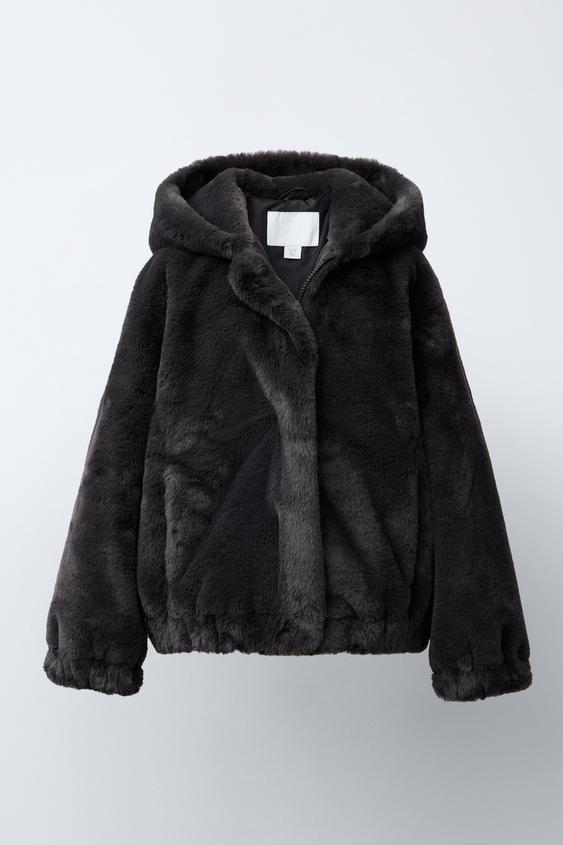 VESTE EFFET FOURRURE CAPUCHE