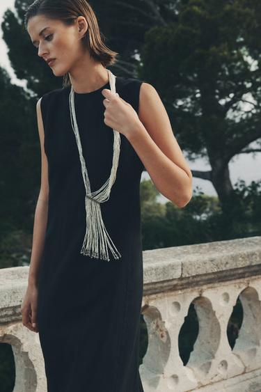 ZW COLLECTION 100% LINEN MIDI DRESS - Black by Zara