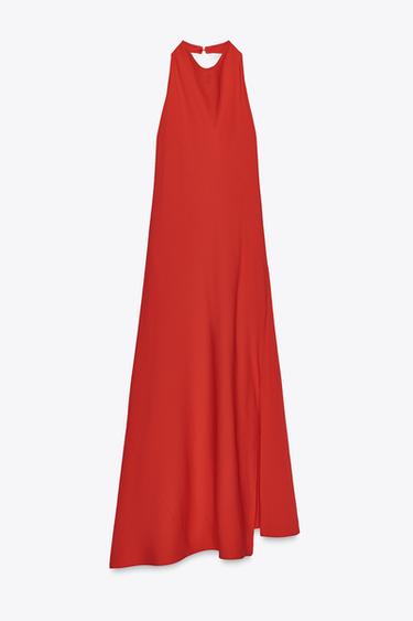 Zara ZW COLLECTION HALTER MAXI DRESS - Red