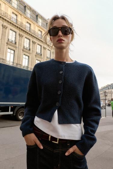GILET EN MAILLE DOUCE - Bleu marine de Zara - Image 4