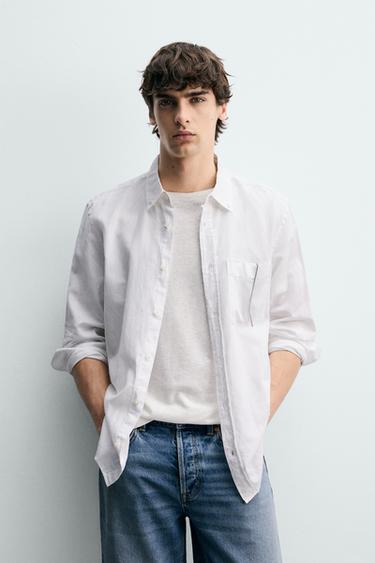Zara REGULAR FIT LYOCELL - COTTON SHIRT - White