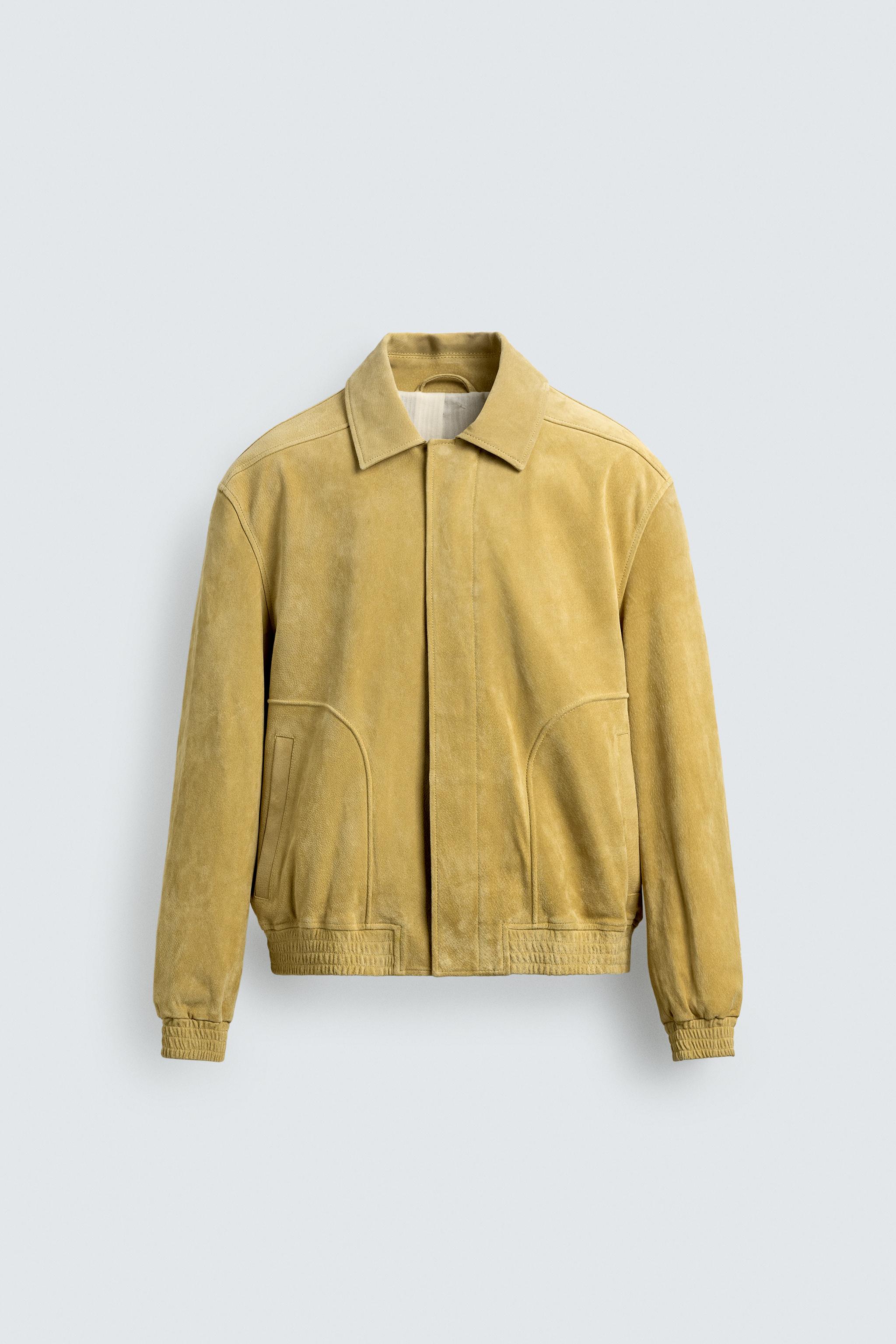 リラックスフィット スエードレザー ジャケット - イエロー | ZARA