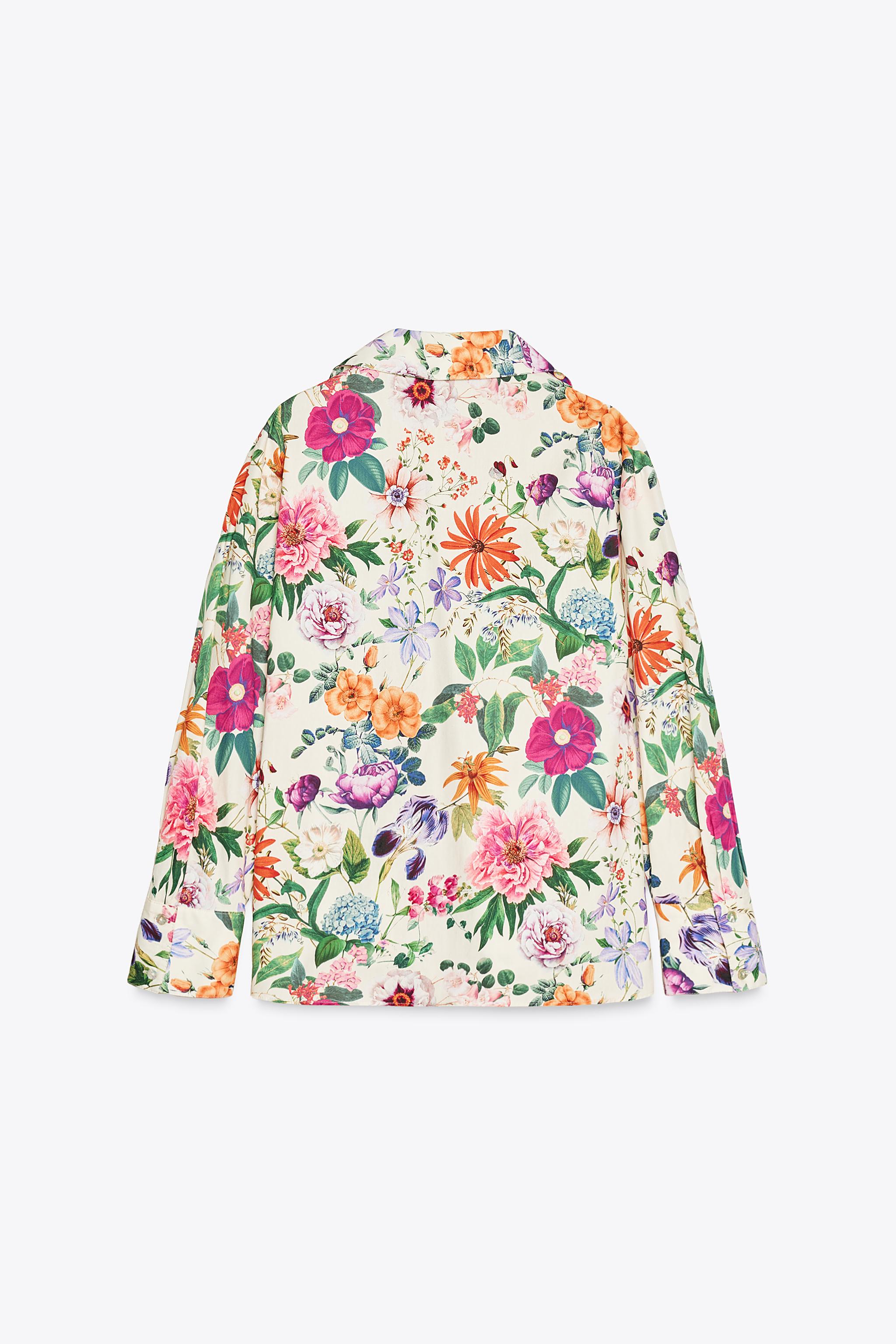 FLORAL PRINT POPLIN SHIRT - Ecru / Green | ZARA United States