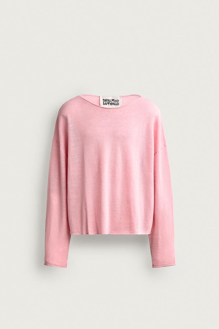 CROPPED FIT LINEN - WOOL SWEATER
