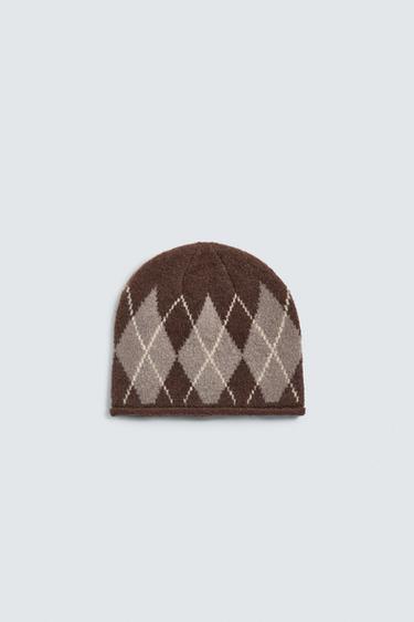 GORRO BEANIE JACQUARD ROMBOS - Marrón de Zara