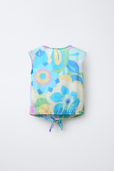 CHEMISE IMPRIMÉE À NŒUD - Vert d'eau de Zara - Image 1