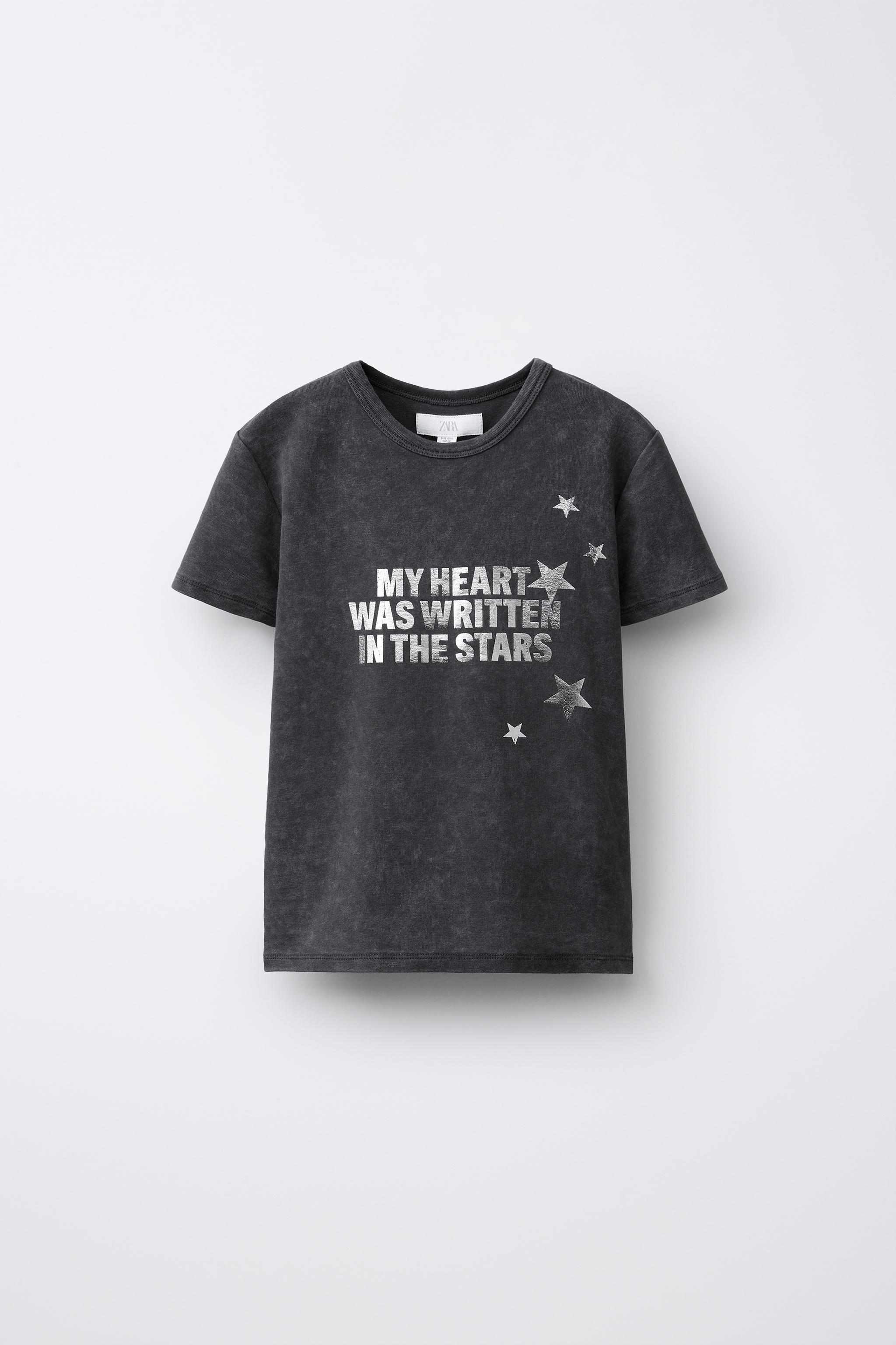 ⚠️ZARAページ⚠️ CAMISETA COM EFEITO DE LAVAGEM E ESTAMPA DE MENSAGEM - Cinza