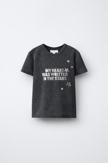 CAMISETA EFECTO LAVADO ESTAMPADO TEXTO - Gris antracita de Zara - Imagen 0
