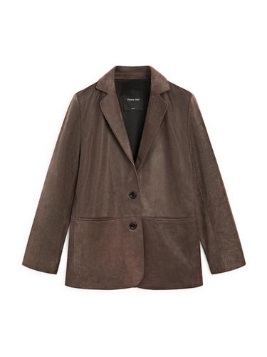 Zara Suede leather blazer with lapel collar - Brown